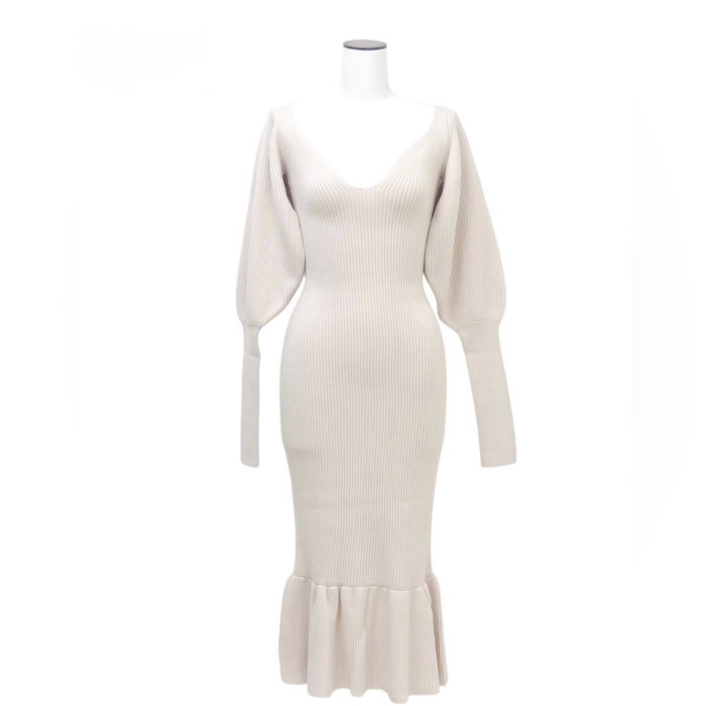 KHAITE Cream Long Sleeve Knit Dress